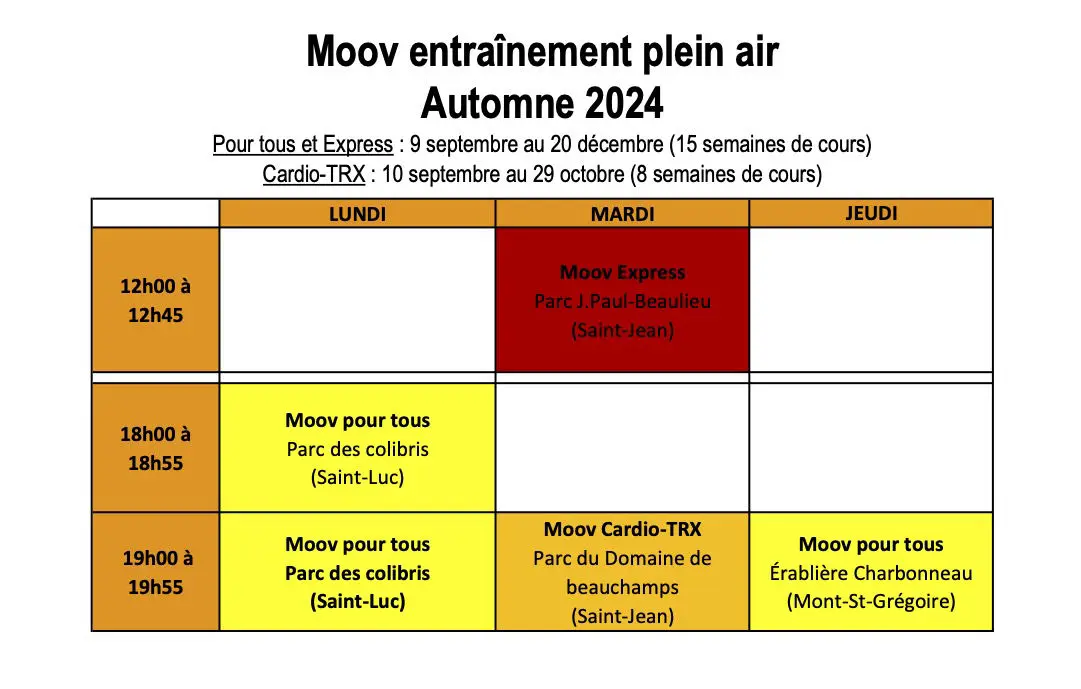 Calendrier Moov Plein air automne 2024