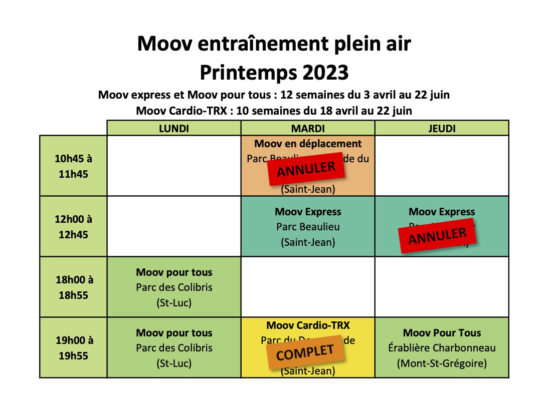 Calendrier Moov Plein air printemps 2023